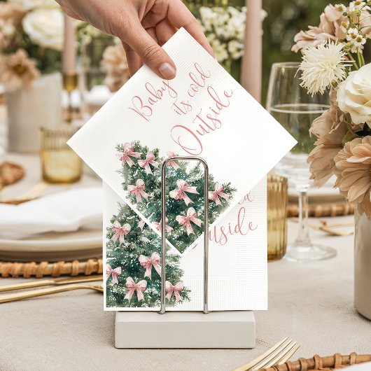 It's Cold Outside Winter Pink Bow Girl Baby Shower Servet