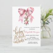 It's Cold Pink Bow Christmas Balls Baby Shower   Kaart (Staand voorkant)