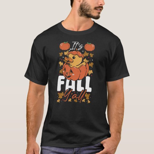 It's Fall Y'all Autumn Leaves Pumpkin Rubber Duck T-shirt (Voorkant)