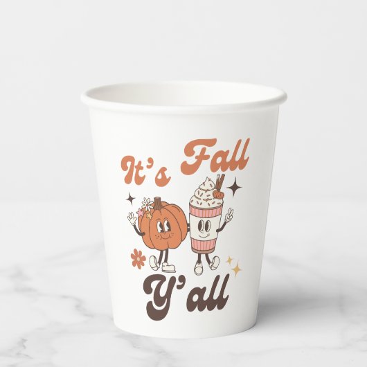 It's Fall Y'all – Cute Pumpkin & PSL Fall Party Papieren Bekers (Achterkant)