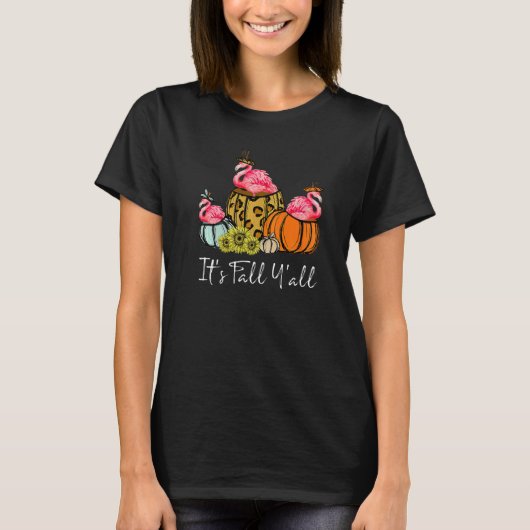 It's Fall Yall Flamingo  Leopard Pumpkin Falling A T-shirt (Voorkant)
