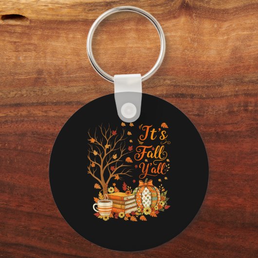 It's Fall Y'all Floral Pumpkin Autumn Coffee Thank Sleutelhanger (Voorkant)