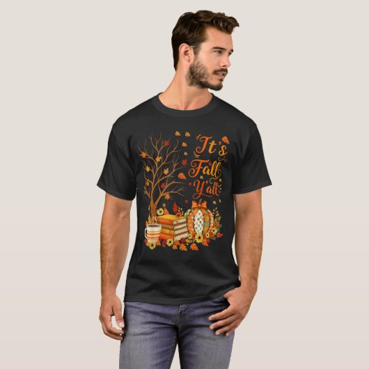 It's Fall Y'all Floral Pumpkin Autumn Coffee Thank T-shirt (Voorkant volledig)