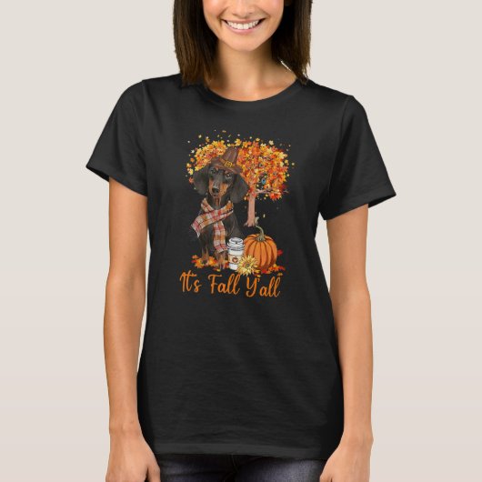 It's Fall Y'all Maple Dachshund Dog Leaf Fall Autu T-shirt (Voorkant)