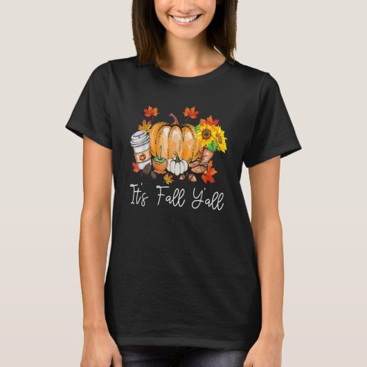 It's Fall Yall Pumpkin Leopard Halloween Autumn Th T-shirt (Voorkant)