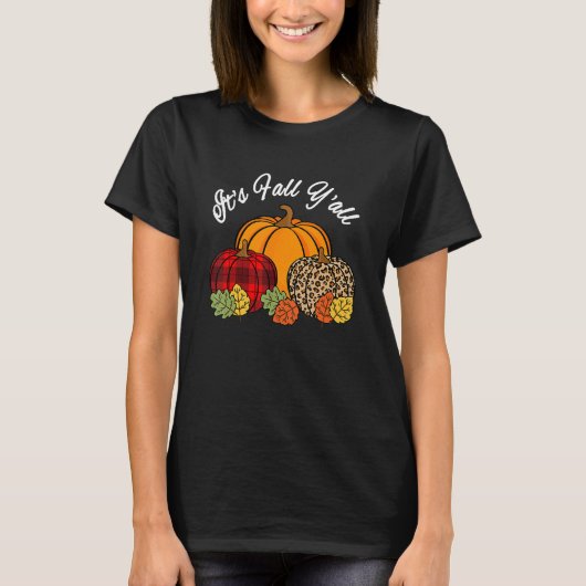 Its Fall Yall Pumpkin Leopard Print Autumn Thanksg T-shirt (Voorkant)