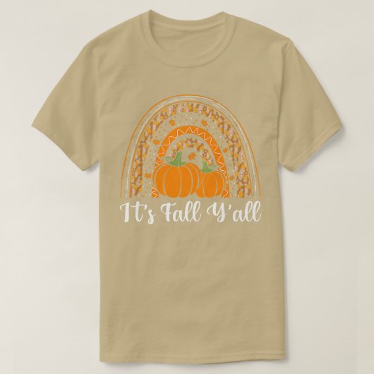 It's Fall Y'all Pumpkin Leopard Rainbow Autumn Hel T-shirt (Design voorkant)