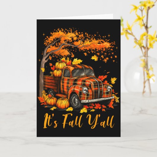 It's Fall Y'all Pumpkin Truck Autumn Tree Hello Fa Kaart (Gele Bloem)