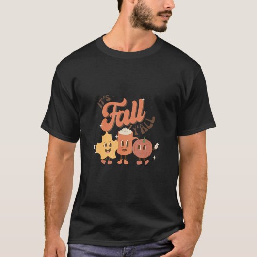 Its Fall Yall Saying Leaves Pumpkins Hot Chocolat T-shirt (Voorkant)
