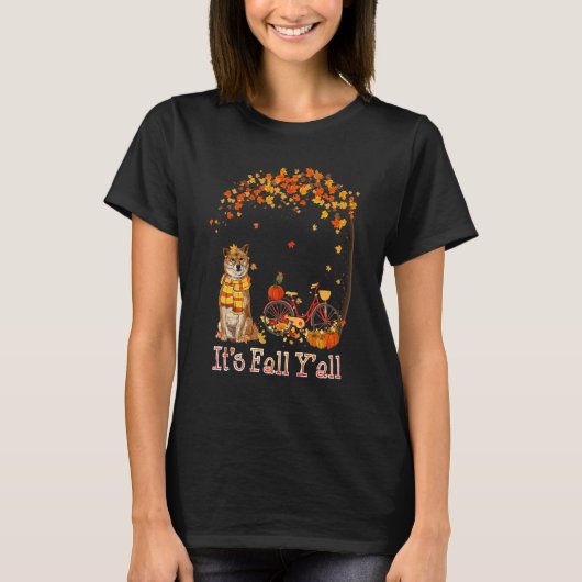 It's Fall Y'all Shiba Inu Bike Pumpkin Spice Autum T-shirt (Voorkant)