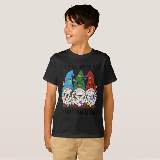 It's Fine Everything Is Fine Gnome Christmas Light T-shirt (Voorkant volledig)