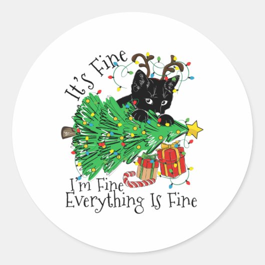It's Fine I'm Fine Everything Is Fine Fun Christma Ronde Sticker (Voorkant)