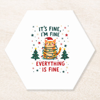 It's Fine I'm Fine Everything Is Fine Xmas Cat Chr Kartonnen Onderzetters