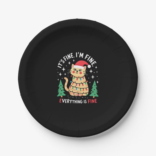 It's Fine I'm Fine Everything Is Fine Xmas Cat Chr Papieren Bordje (Voorkant)