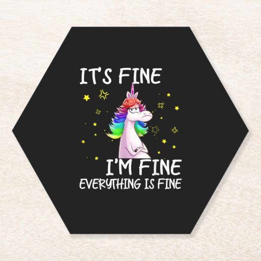 Its Fine Im Fine Everythings Fine Funny Unicorn Wo Kartonnen Onderzetters (Voorkant)
