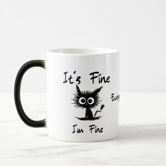 It's Fine I'm Fine" Funny Sarcastic Black Cat  Magische Mok (Links)