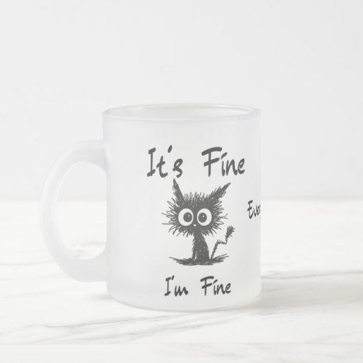 It's Fine I'm Fine" Funny Sarcastic Black Cat Matglas Koffiemok (Links)
