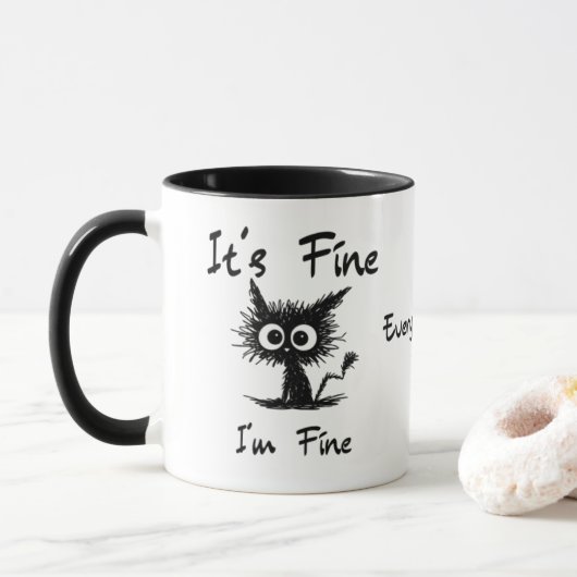 It's Fine I'm Fine" Funny Sarcastic Black Cat  Mok (Met donut)