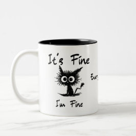 It's Fine I'm Fine" Funny Sarcastic Black Cat Tweekleurige Koffiemok