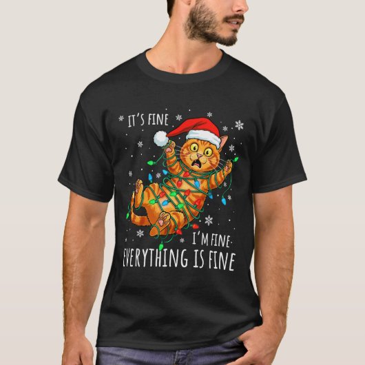 It's Fine I'm Fine Orange Cat Christmas Light Funn T-shirt (Voorkant)