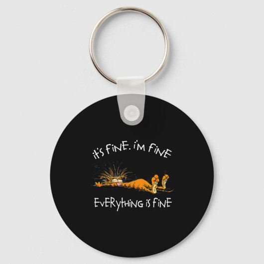 It's Fine Rpg Gamer Cat D20 Dice Fail Funny Nerdy Sleutelhanger (Voorkant)