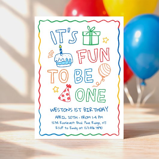 It's Fun to Be One Colorful 1st Birthday Kaart
