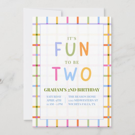IT'S FUN TO BE TWO SECOND BIRTHDAY INVITATION KAART (Voorkant)