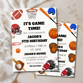 It's Game Time!" All-Star Sports 5th Birthday Kaart