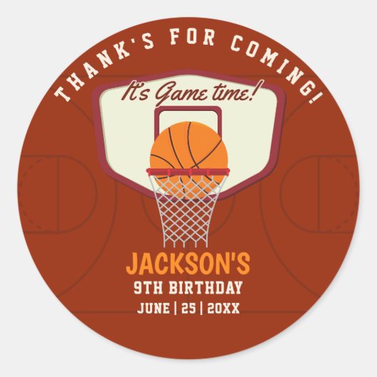 It's Game time! Funny Basketball theme Birthday Ronde Sticker (Voorkant)