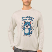 "It's Giving Retro Vibes" Schattigee Blue Cat duim Tri-Blend Shirt (Voorkant volledig)