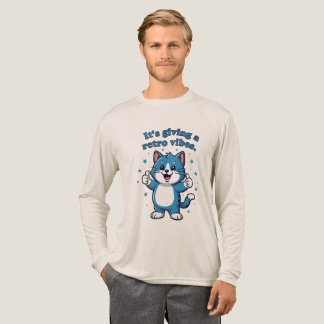 "It's Giving Retro Vibes" Schattigee Blue Cat duim Tri-Blend Shirt