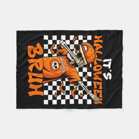 It's Halloween Bruh Skeleton Pumpkin Costume Boys  Fleece Deken (Voorkant (Horizontaal))