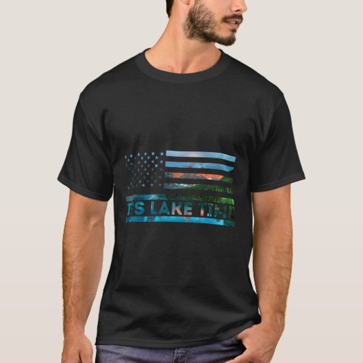 It's Lake Time Sunset American Flag Summer Vacatio T-shirt (Voorkant)