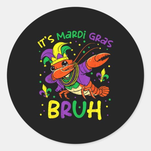Its Mardi Gras Bruh Crayfish Dab Jester Beads Boys Ronde Sticker (Voorkant)
