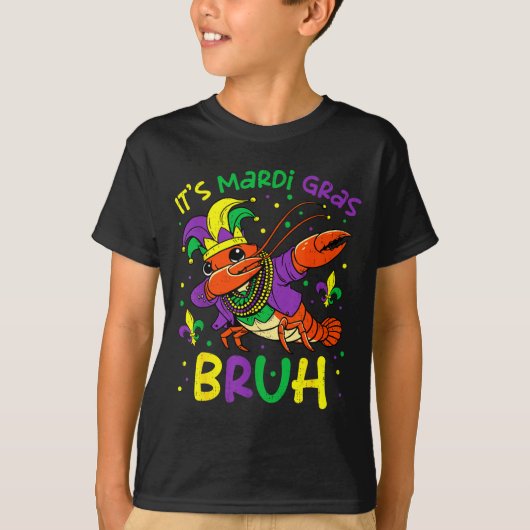 Its Mardi Gras Bruh Crayfish Dab Jester Beads Boys T-shirt (Voorkant)