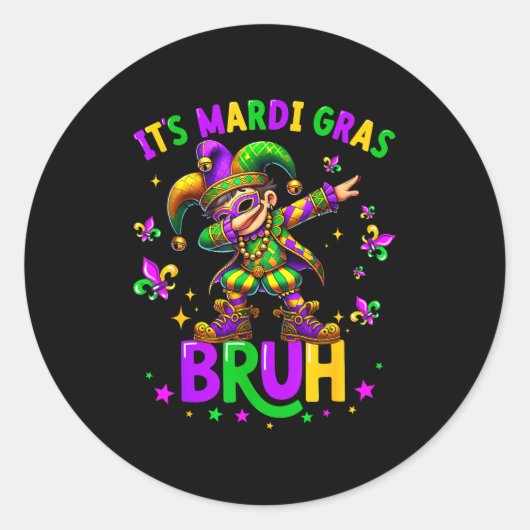 It's Mardi Gras Bruh Dabbing Leprechaun Jester New Ronde Sticker (Voorkant)