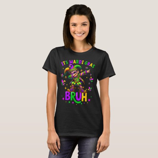 It's Mardi Gras Bruh Dabbing Leprechaun Jester New T-shirt (Voorkant volledig)
