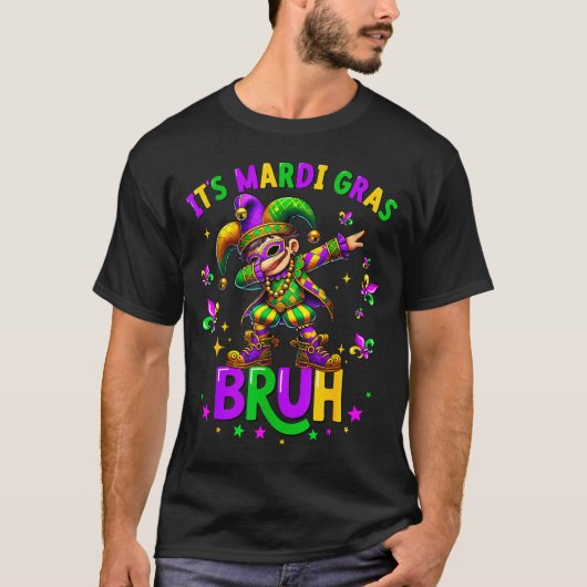 It's Mardi Gras Bruh Dabbing Leprechaun Jester New T-shirt (Voorkant)
