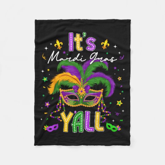 It's Mardi Gras Y'all Feathered Mask Carnival Men  Fleece Deken (Voorkant)
