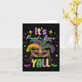 It's Mardi Gras Y'all Feathered Mask Carnival Men Kaart (Gele Bloem)