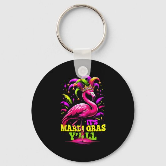 Its Mardi Gras Yall Pink Flamingo Wearing Jester H Sleutelhanger (Voorkant)