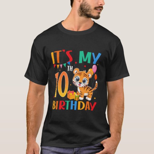 It's My 10th Birthday Tiger Theme 10 Year Old Boy  T-shirt (Voorkant)