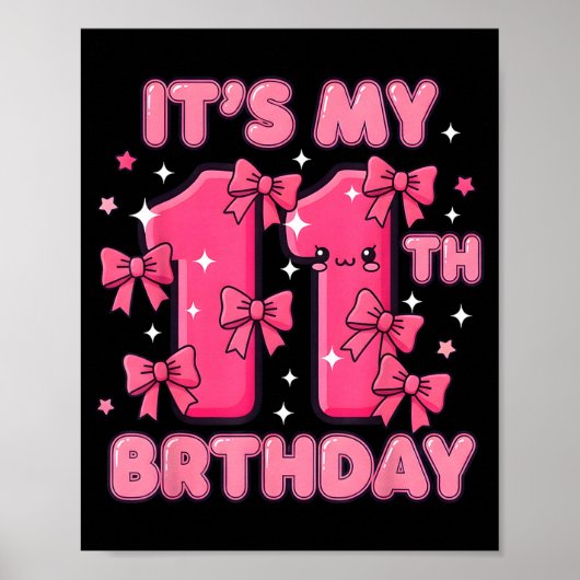 It's My 11th Birthday Coquette Bow Girl Cute 11 Ye Poster (Voorkant)