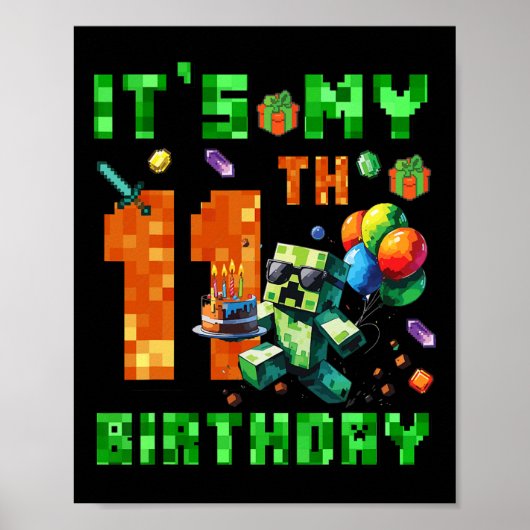 It's My 11th Birthday Pixel Number Video Game Game Poster (Voorkant)