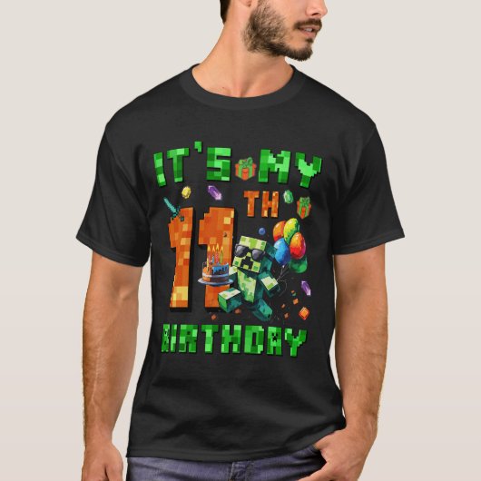 It's My 11th Birthday Pixel Number Video Game Game T-shirt (Voorkant)