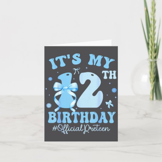 It's My 12th Birthday Girl Coquette Bow Blue 12 Ye Kaart (Voorkant)
