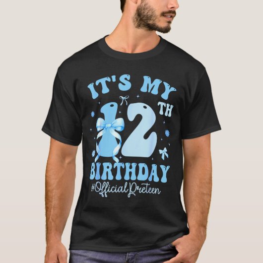 It's My 12th Birthday Girl Coquette Bow Blue 12 Ye T-shirt (Voorkant)