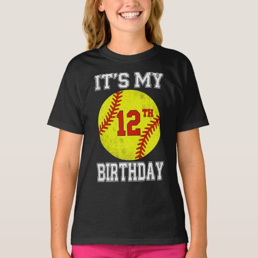 It's My 12th Birthday Girl Softball 12 Year Old T-shirt (Voorkant)