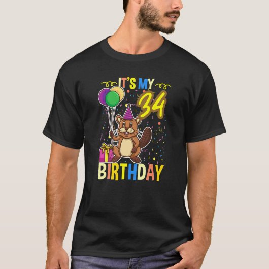 Its My 34th Birthday Beaver T-shirt (Voorkant)