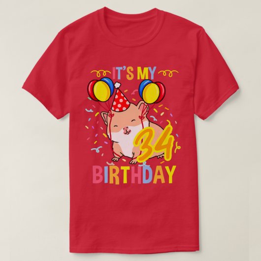 Its My 34th Birthday Guinea Pig  T-shirt (Design voorkant)